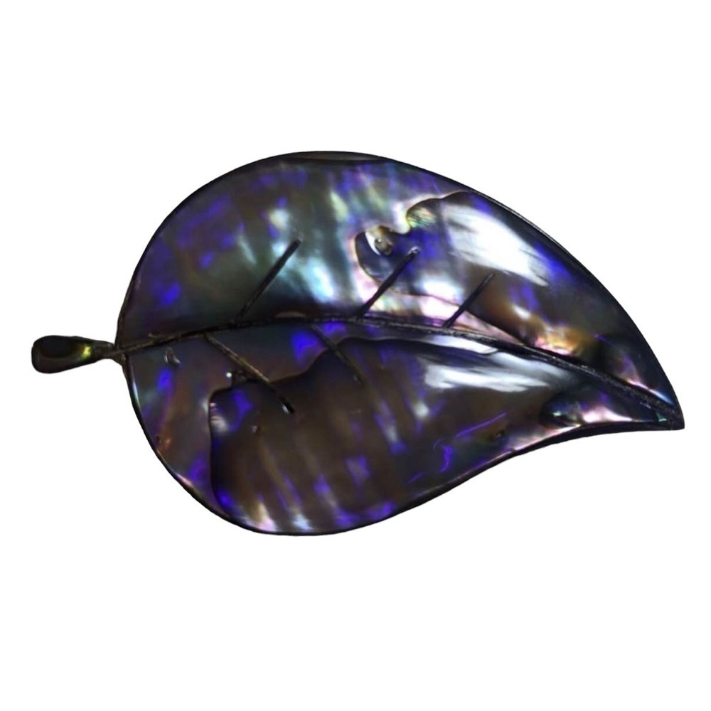 JCA Sterling Silver 925 Vintage Abalone Leaf Brooch Pin